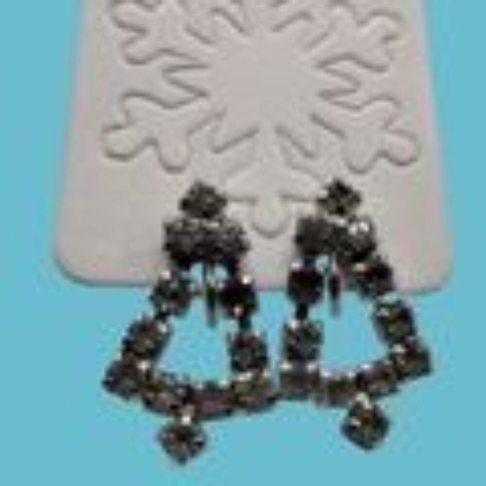 Crystal Rhinestone Earrings Christmas Tree Bell Screw On Vintage Holiday Jewelry